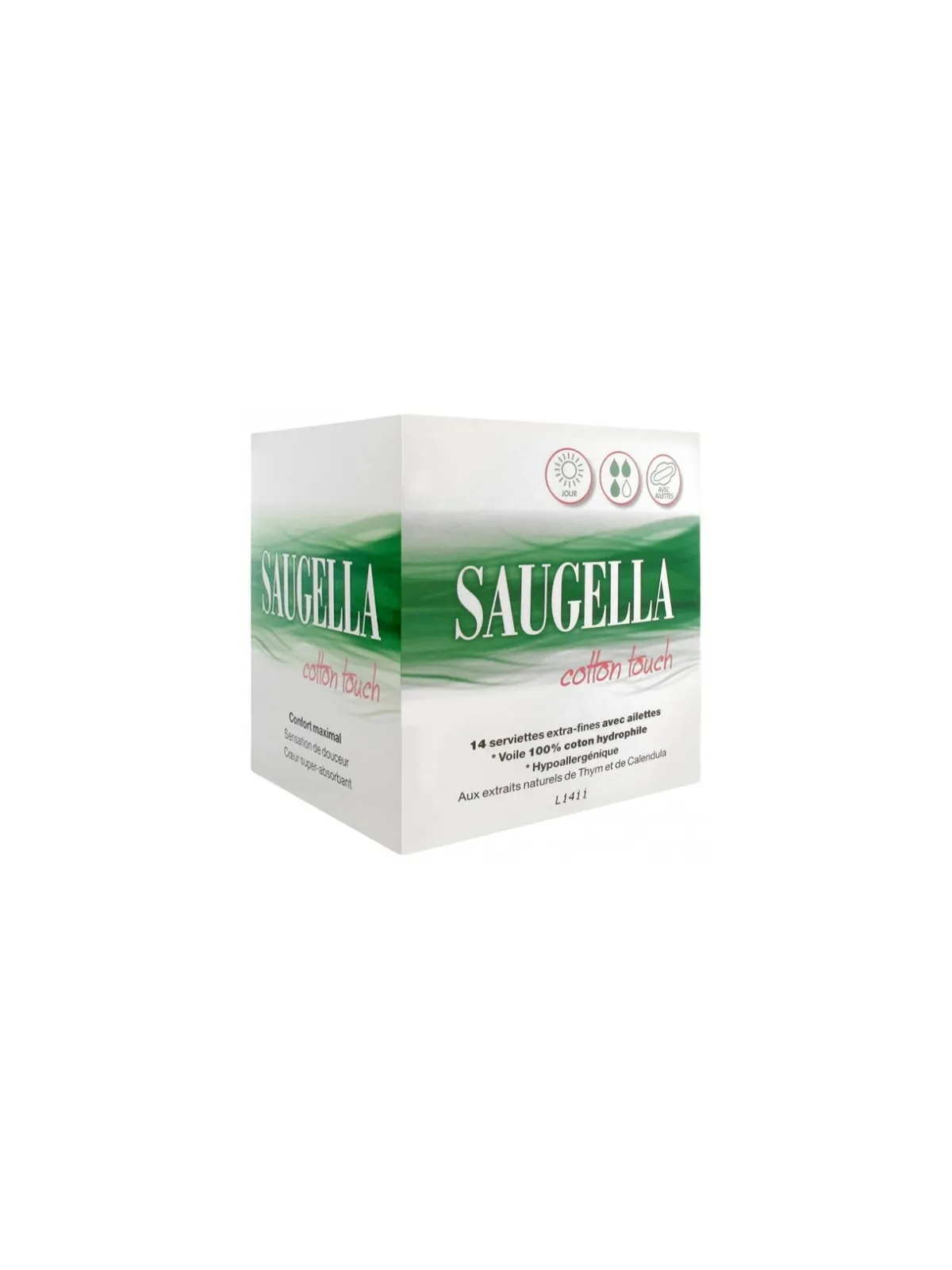 SAUGELLA Cotton Touch Jour Serviettes Extra-Fines avec Ailettes paquet de 14