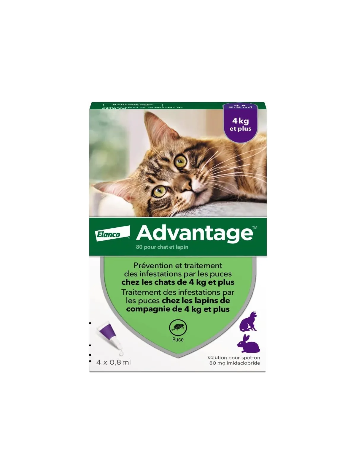 ADVANTAGE Chat Solution Anti-puces Chats + 4KG Pipettes boite de 4