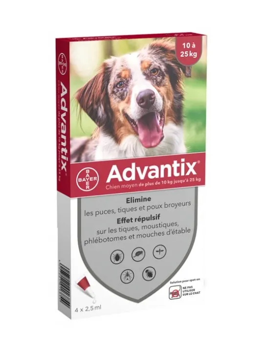 ADVANTIX Chien Moyen 10-25KG Pipettes boite de 4