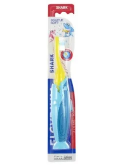 ELGYDIUM Brosse à Dents Shark Junior 2-6 Ans Turquoise/Jaune Souple