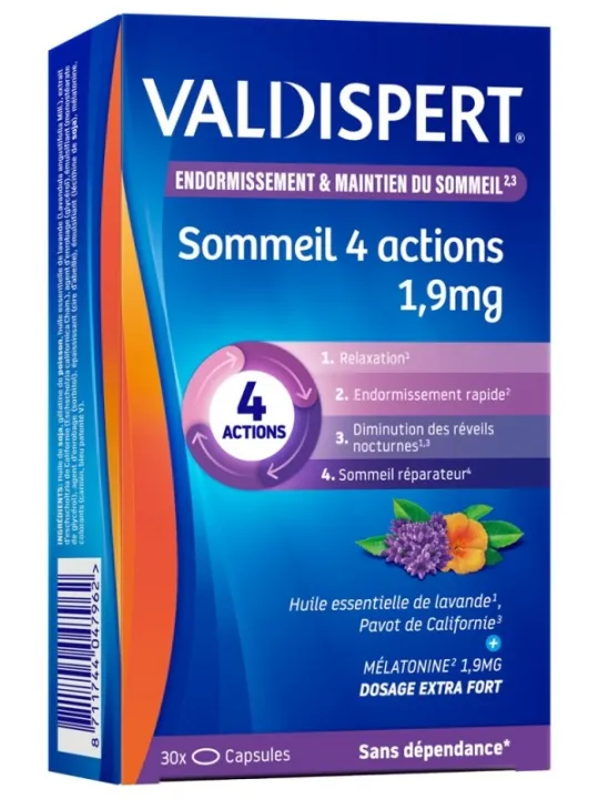 VALDISPERT Mélatonine 1,9 mg 4 Actions 30 Capsules