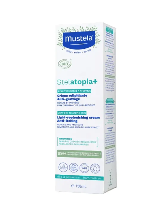 MUSTELA Bébé Stelatopia + - Crème Relipidante Anti-Grattage Bio - Peau très sèche à Atopique, 150ml