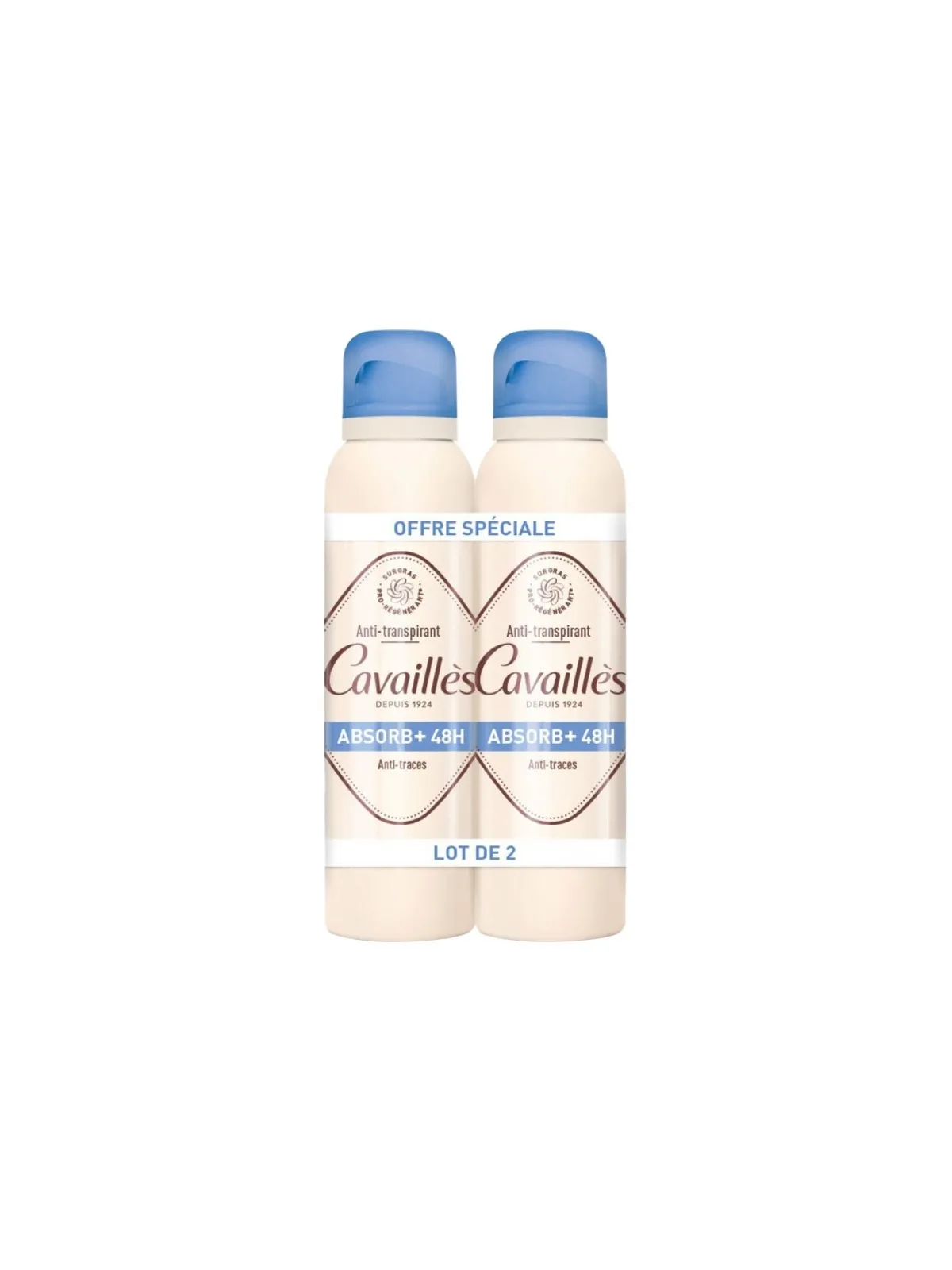 ROGE CAVAILLES Absorb+ 48H Déodorant Anti-Traces Spray Lot de 2 x 150 ml