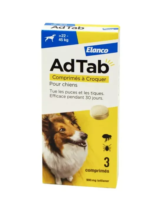 ADTAB Antiparasitaire Interne Chien de +22 à 45kg Comprimés à Croquer boite de 3