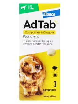ADTAB Antiparasitaire Interne Chien de +11 à 22kg 3 Comprimés à Croquer