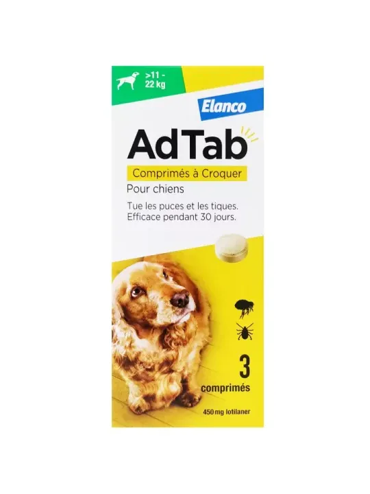 ADTAB Antiparasitaire Interne Chien de +11 à 22kg 3 Comprimés à Croquer