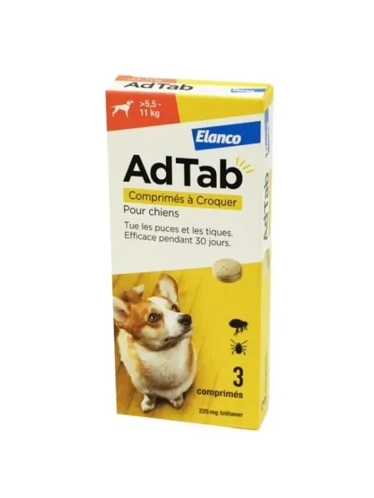 ADTAB Antiparasitaire Interne Chien de +5.5 à 11kg  Comprimés à Croquer boite de 3