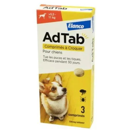 ADTAB Antiparasitaire Interne Chien de +5.5 à 11kg  Comprimés à Croquer boite de 3