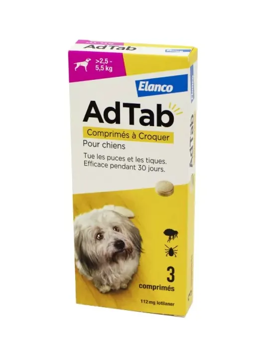 ADTAB Antiparasitaire Interne Chien de +2.5 à 5.5kg  3 Comprimés à Croquer