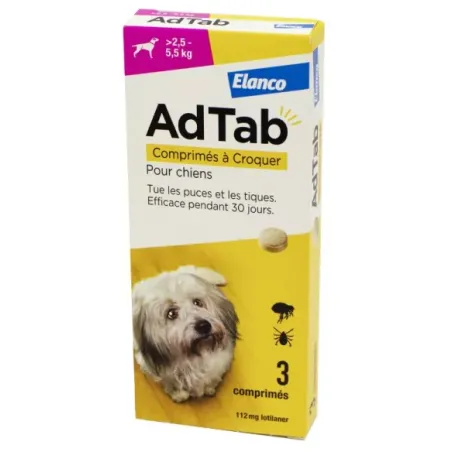 ADTAB Antiparasitaire Interne Chien de +2.5 à 5.5kg  3 Comprimés à Croquer
