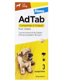 ADTAB Antiparasitaire Interne Chien de 1.3 à 2.5kg  3 Comprimés à Croquer
