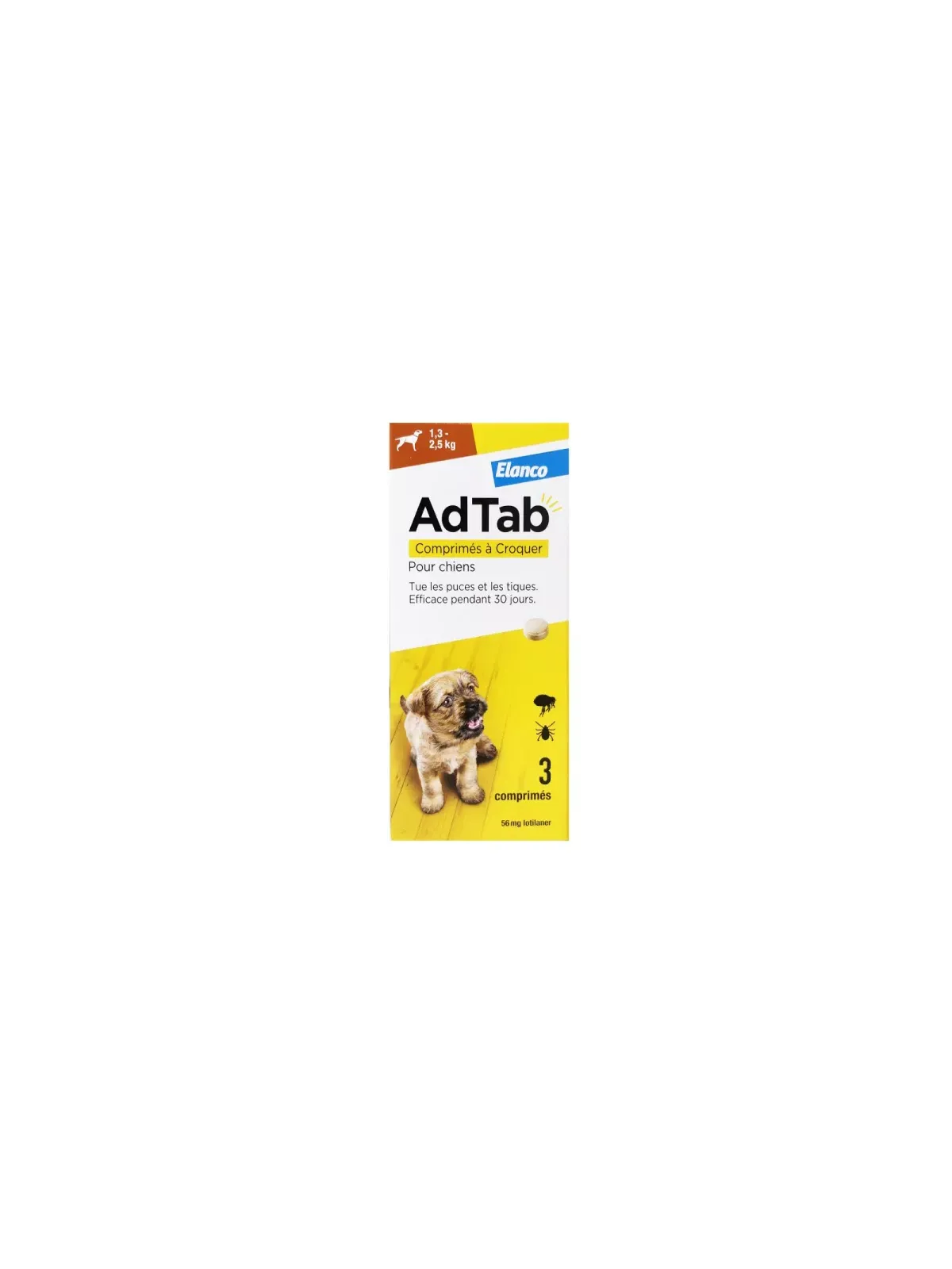 ADTAB Antiparasitaire Interne Chien de 1.3 à 2.5kg  3 Comprimés à Croquer