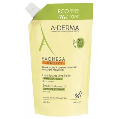 A-DERMA Exomega Control Huile Lavante Émolliente Anti-Grattage Recharge 500ML