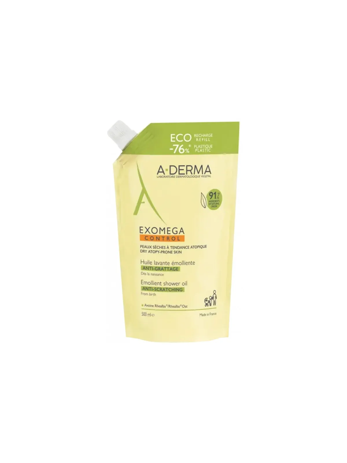 A-DERMA Exomega Control Huile Lavante Émolliente Anti-Grattage Recharge 500ML