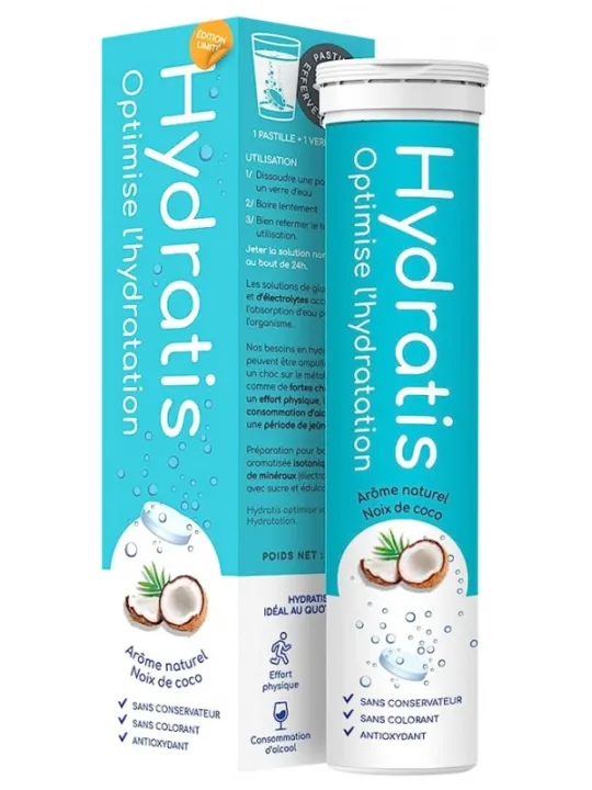 HYDRATIS Solution d'Hydratation 20 Pastilles Effervescentes Arôme : Noix de Coco