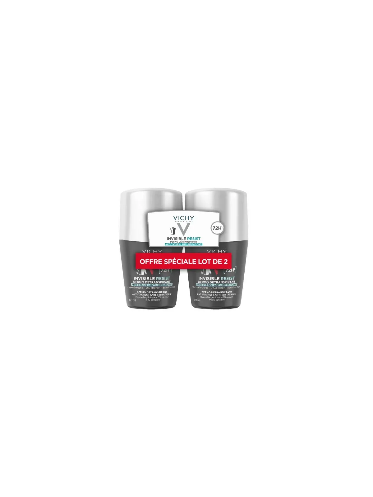 VICHY Homme Invisible Resist Dermo Détranspirant Anti Irritations 72h 2x50ml