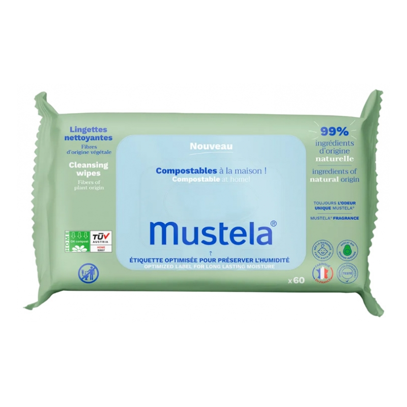 MUSTELA Lingettes Nettoyantes Compostables Avec Parfum 60 Lingettes