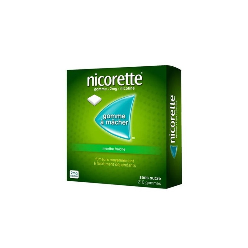 NICORETTE MENTHE FRAICHE 2 mg SANS SUCRE, gomme à mâcher médicamenteuse édulcorée au xylitol et à l'acésulfame potassique -…
