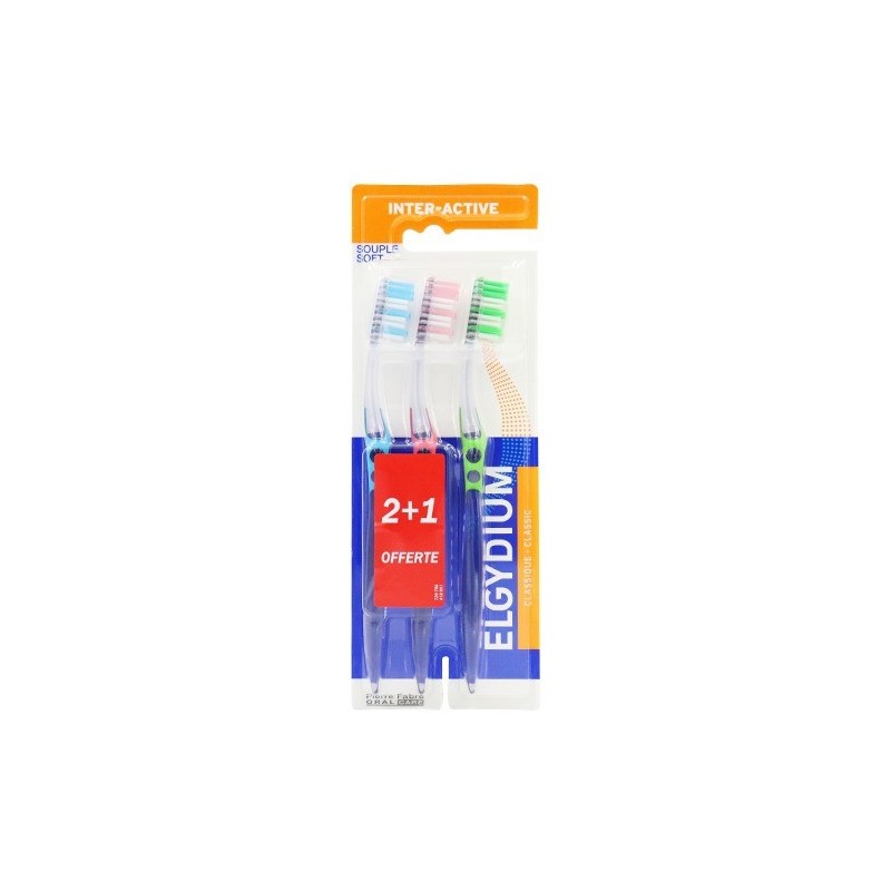 Elgydium Brosse à Dents Interactive Souple lot de 3