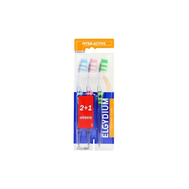 Elgydium Brosse à Dents Interactive Médium lot de 3