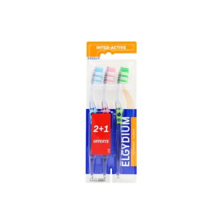 Elgydium Brosse à Dents Interactive Médium lot de 3