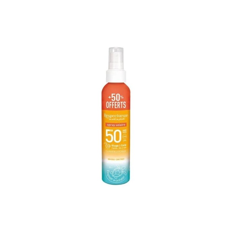 Respectueuse spray solaire SPF50 visage et corps 150 ml