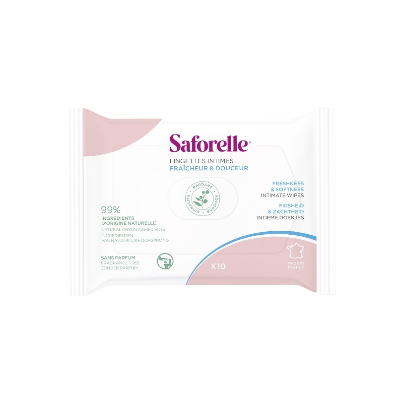 Saforelle Lingettes Intimes Biodégradables Format Poche x10