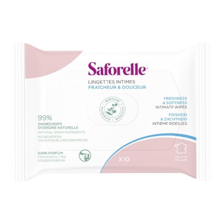 Saforelle Lingettes Intimes Biodégradables Format Poche x10