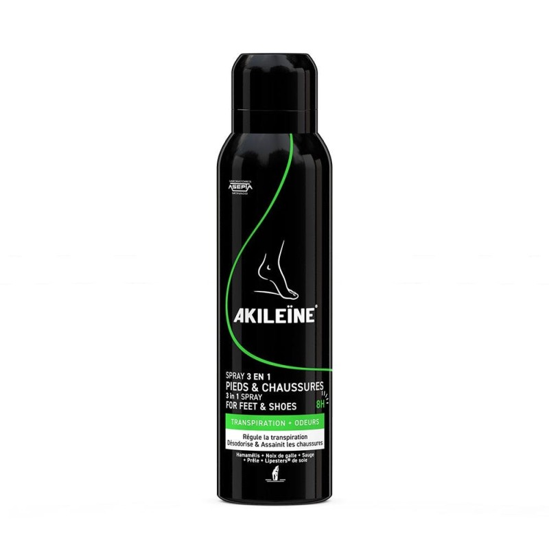 Akileïne Spray Noir 3 en 1 pieds et chaussures 150 ml