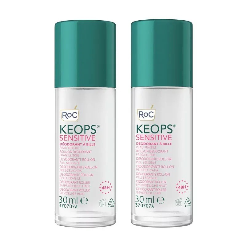 Keops Déodorant Roll-on Sensitive 48H, lot de 2 x 30 ml